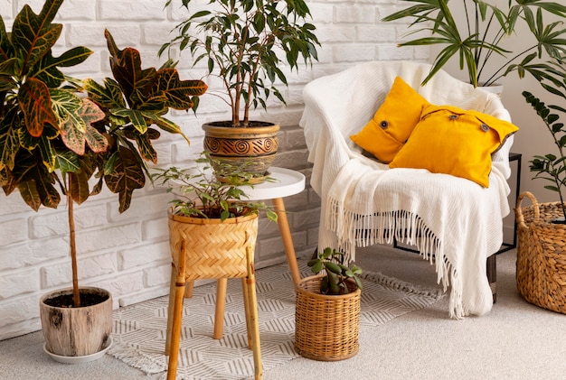 Foto gratuita diseño de habitación relajante con plantas verdes.