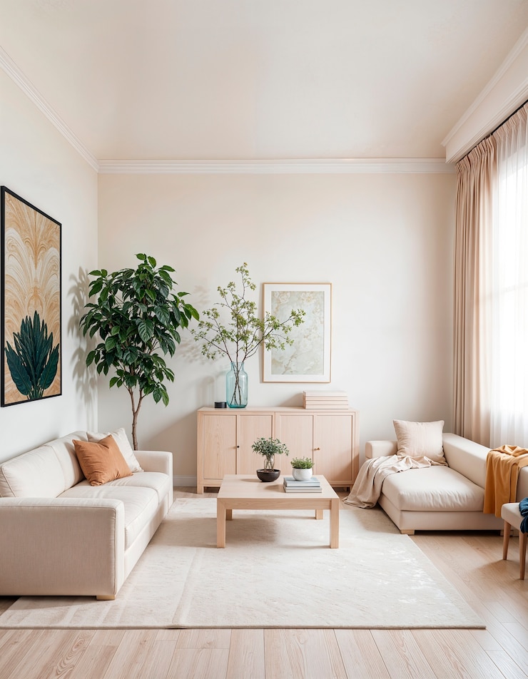 Foto gratuito diseño interior minimalista de colores pastel