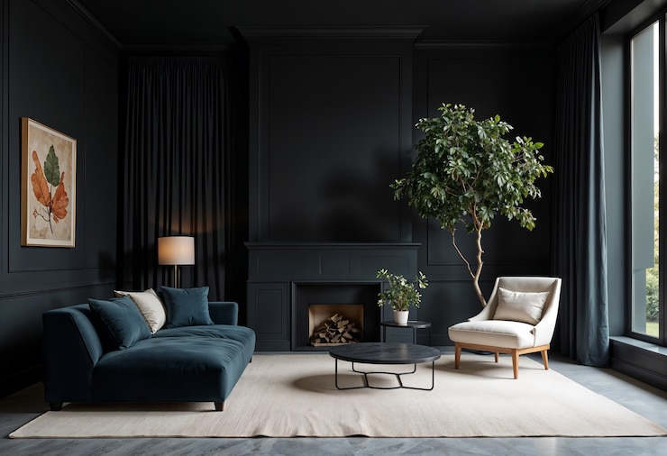 Foto gratuito diseño interior minimalista y elegante en negro