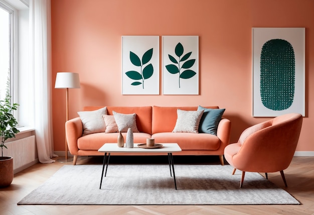 Foto gratuita diseño interior realista con muebles