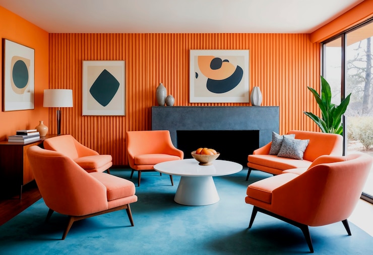 Foto gratuito diseño interior realista con muebles
