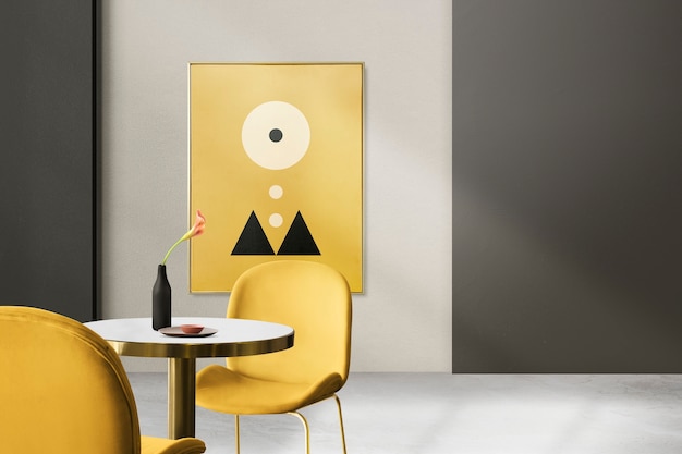 Diseño de interiores de comedor auténtico de lujo moderno con marco de imagen