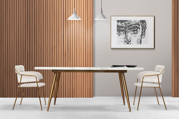 Diseño de interiores de comedor auténtico de lujo moderno