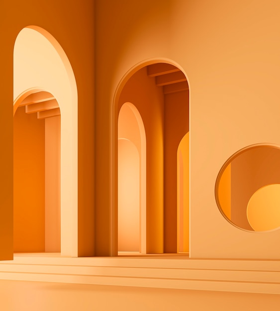 Diseño de interiores de habitación naranja 3d