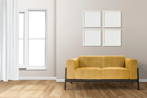 Diseño de interiores de sala de estar contemporánea con pared de galería en blanco