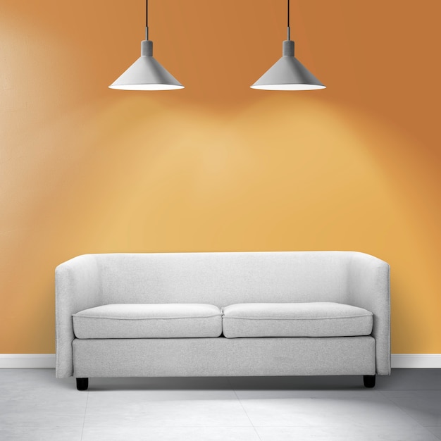 Diseño de interiores de sala de estar contemporánea con un sofá blanco