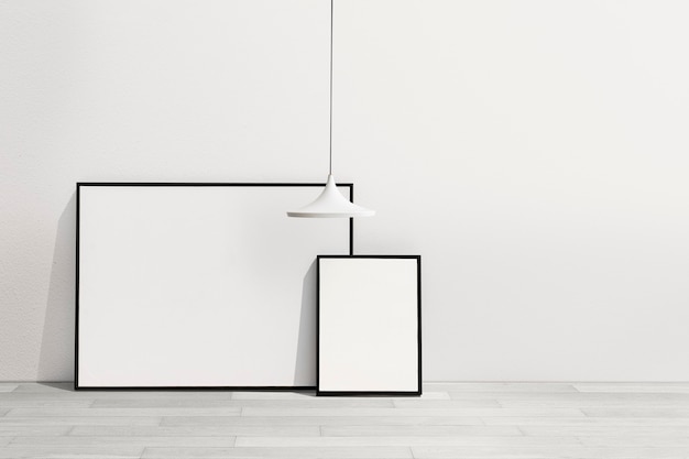 Diseño de interiores de sala de estar minimalista con marcos en blanco