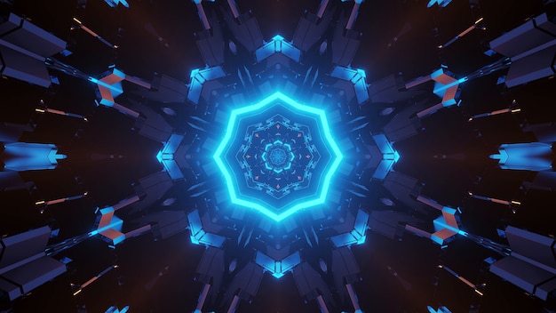 Diseño de mandala octágono de ciencia ficción futurista con luz azul neón