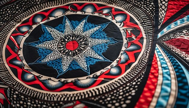 Diseño de mandala ornamentado sobre fondo de seda vibrante generado por IA