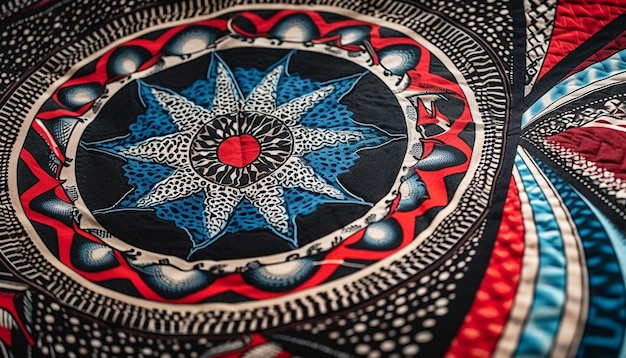Diseño de mandala ornamentado sobre fondo de seda vibrante generado por IA