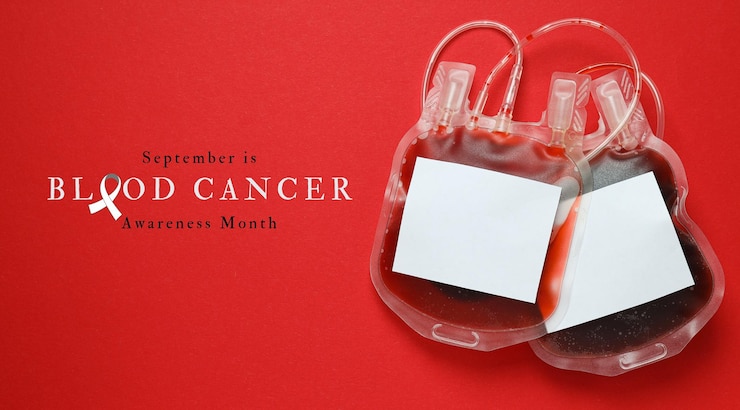 Foto gratuito diseño del mes de concienciación sobre el cáncer de sangre de septiembre en un fondo rojo