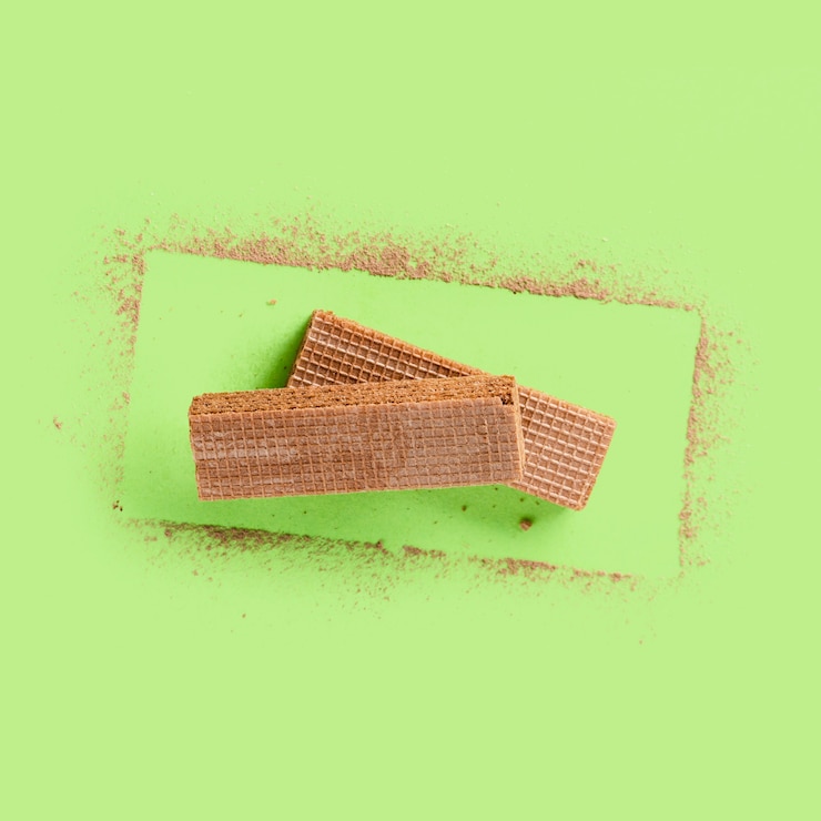 Foto gratuito diseño moderno con obleas y cacao en polvo.
