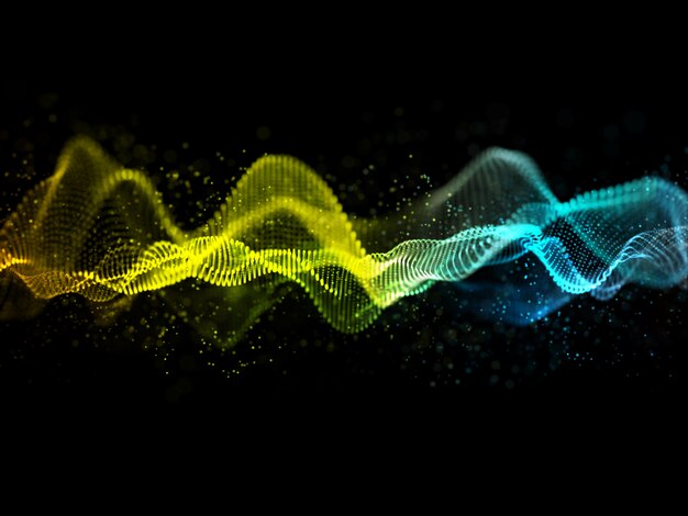 Diseño de ondas de sonido abstractas 3D con partículas que fluyen