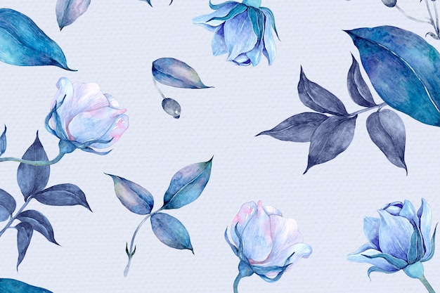 Diseño de patrón de flor rosa acuarela azul