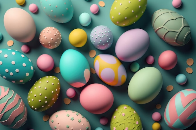 Diseño de patrón de huevos de Pascua feliz colorido Primer plano de huevo de Pascua pastel