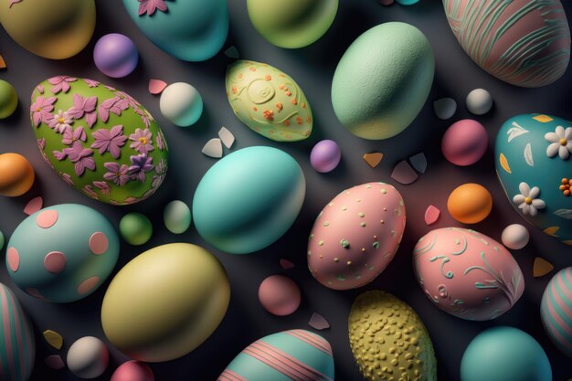 Diseño de patrón de huevos de Pascua feliz colorido Primer plano de huevo de Pascua pastel