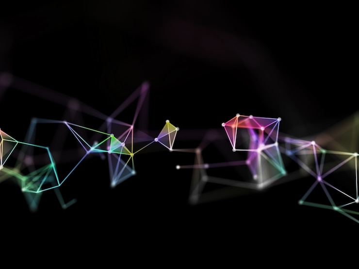 Foto gratuito diseño de plexo de poli baja colorido 3d con poca profundidad de campo
