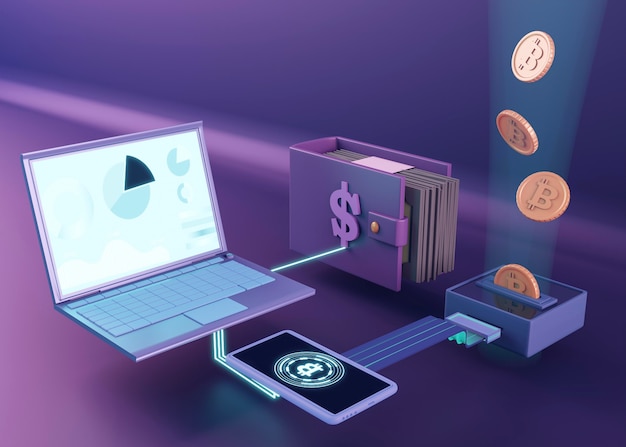 Diseño de renderizado de criptomonedas 3d