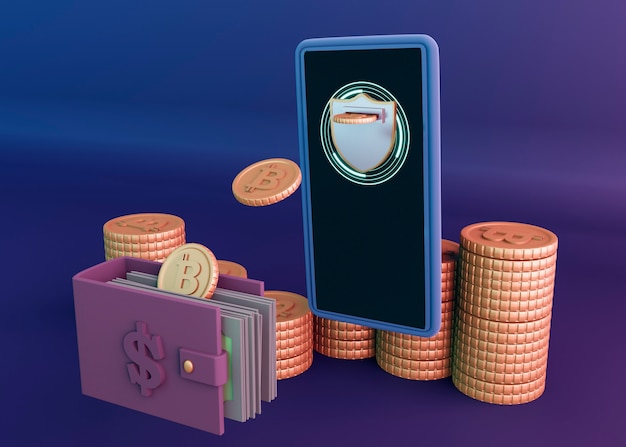 Diseño de renderizado de criptomonedas 3d