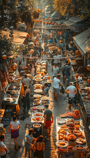 Foto gratuita disfrutando de la fiesta de la comida callejera