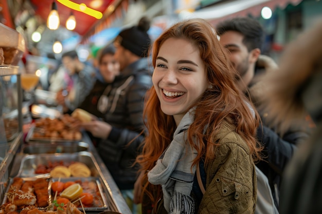 Foto gratuita disfrutando de la fiesta de la comida callejera