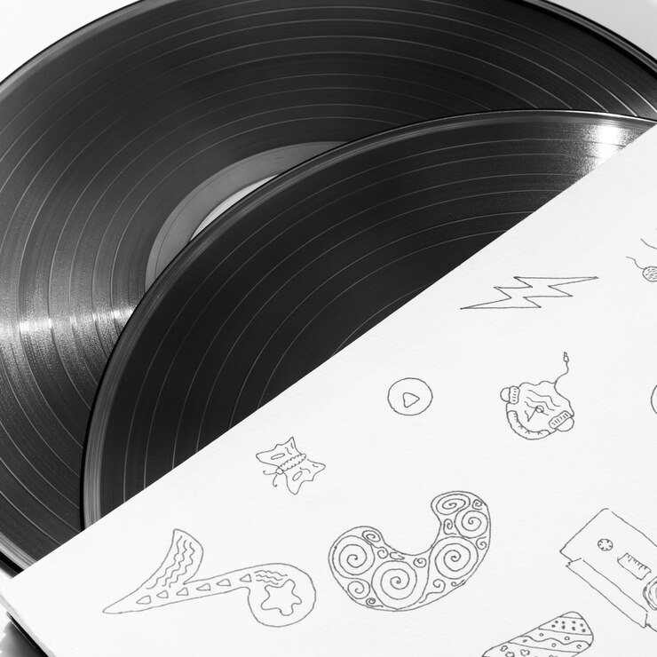 Foto gratuito disparo de cerca de discos de vinilo en su estuche