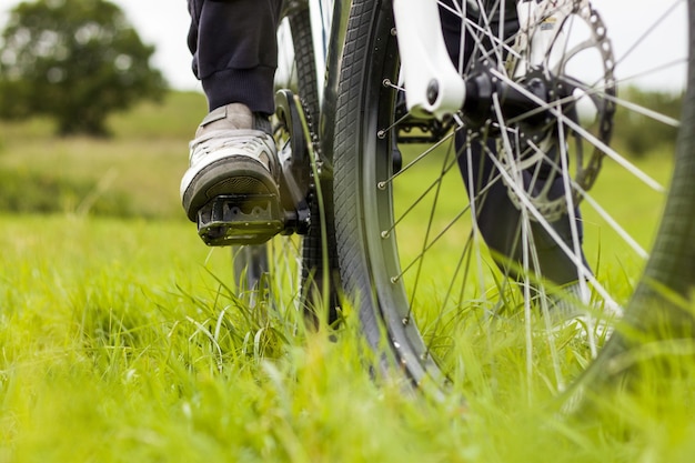 Disparo de enfoque selectivo de un ciclista en el bosque