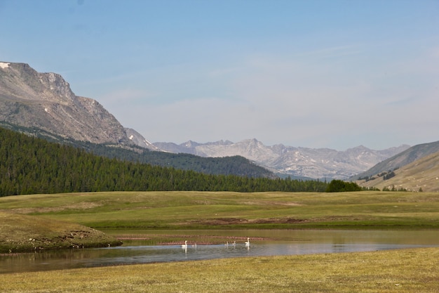 Disparo de gran angular de las montañas frente a un gran paisaje