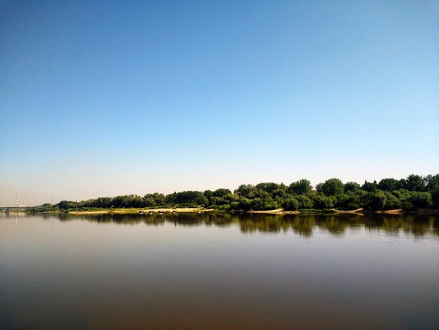 Disparo horizontal del lago y densos bosques en su orilla en Varsovia, Polonia