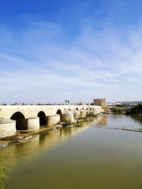 Disparo vertical del famoso puente histórico de Córdoba