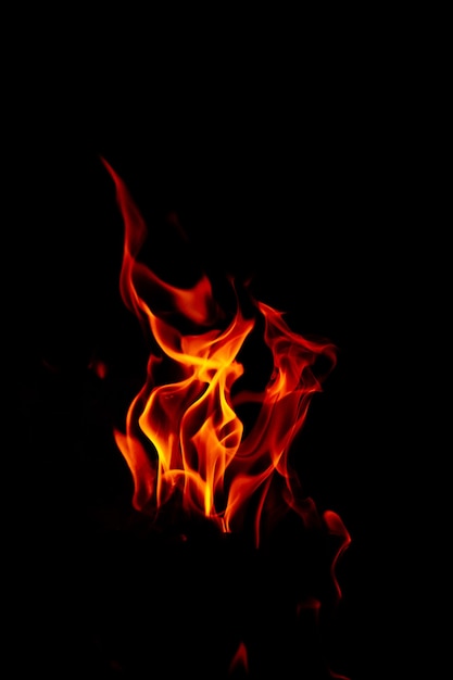 Disparo vertical de hermosas llamas ardientes en la noche