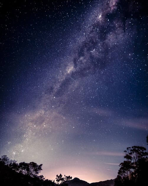 Disparo vertical de un hermoso cielo estrellado