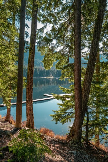 Disparo vertical de hermosos paisajes del Lago Perdido, Whistler, BC, Canadá