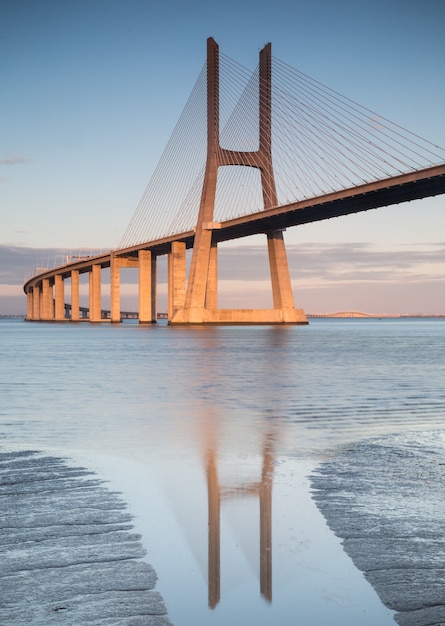 Foto gratuita disparo vertical del puente vasco da gama