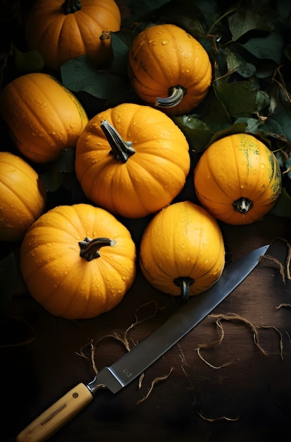 Foto gratuita disposición de calabazas en el interior