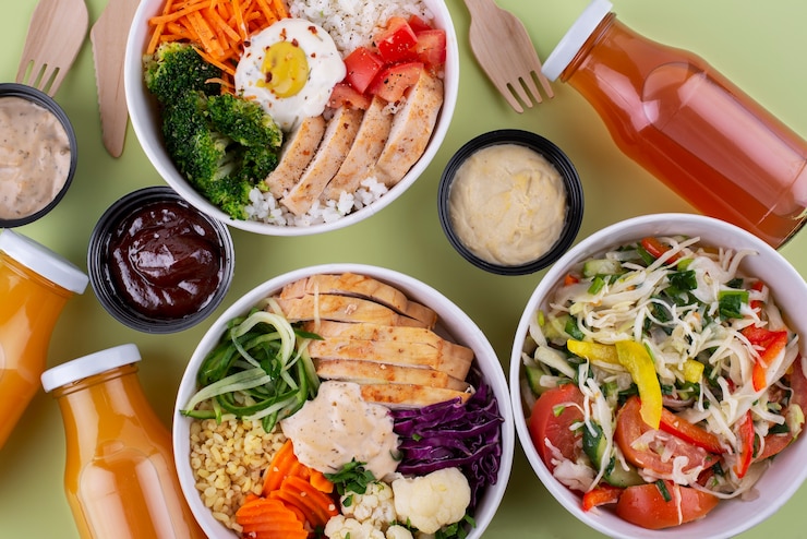 Foto gratuito disposición de comida sabrosa vista de arriba
