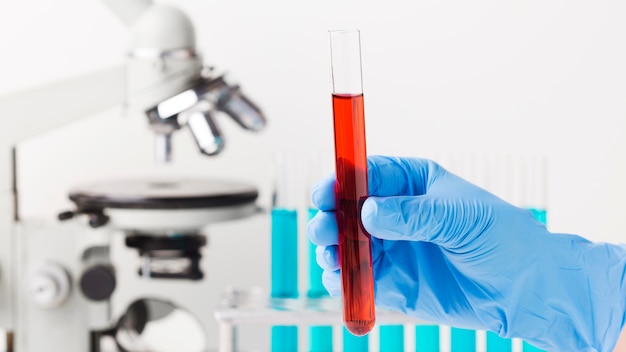 Disposición de elementos de ciencia de vista frontal en laboratorio