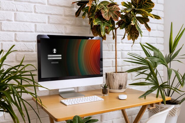 Disposición de escritorio con monitor y teclado