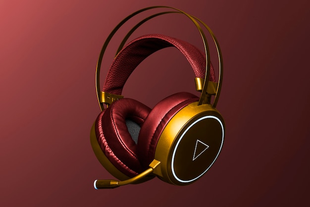 Dispositivo digital de auriculares rojos y dorados