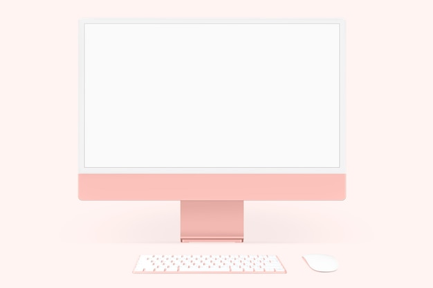 Dispositivo digital de pantalla de escritorio de computadora femenina rosa con espacio de diseño