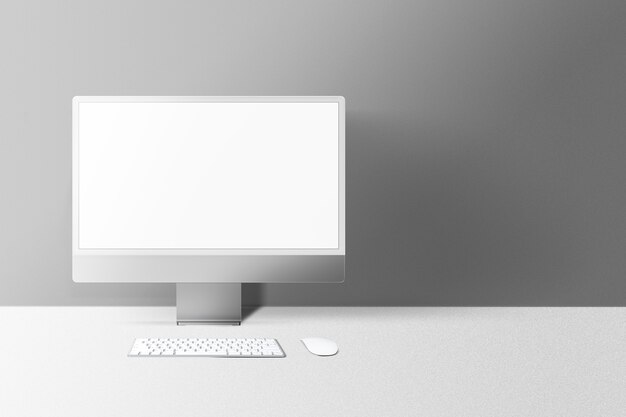 Dispositivo digital de pantalla de escritorio de computadora mínima gris con espacio de diseño