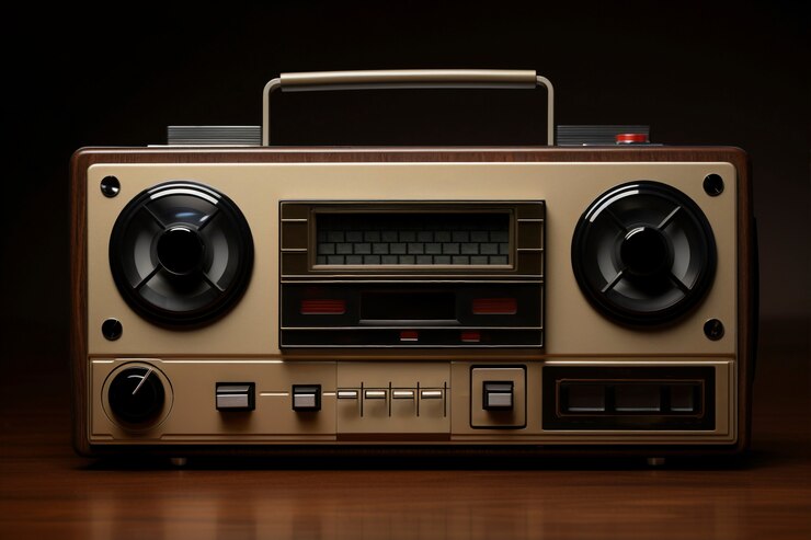 Foto gratuito dispositivo electrónico retro boombox de color marrón
