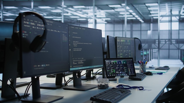Dispositivos electrónicos en un centro de datos vacío