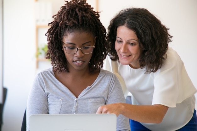 Diversas compañeras de trabajo trabajando en computadora