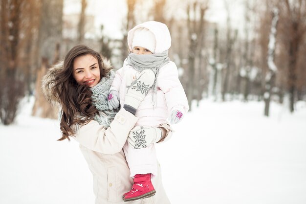 Diversión, nieve, familia, madre, niño