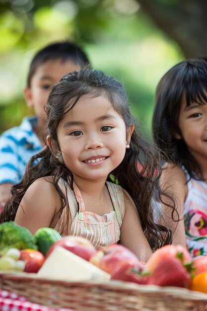 Foto gratuita diversos niños disfrutando de un día de picnic