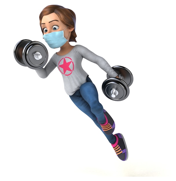 Divertida ilustración 3D de una adolescente de dibujos animados con una máscara