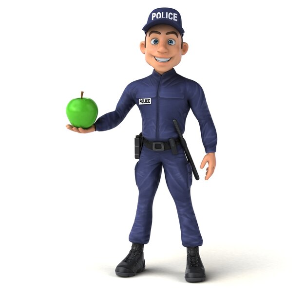 Divertida ilustración 3D de un oficial de policía de dibujos animados