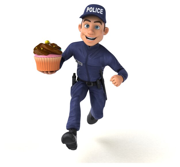 Divertida ilustración 3D de un oficial de policía de dibujos animados