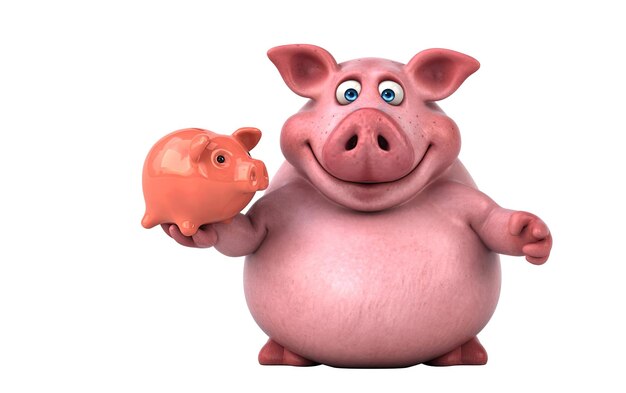 Divertida ilustración de un cerdo en 3D